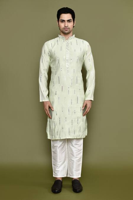 Buy_Arihant Rai Sinha_Green Silk Mirrors Work Kurta And Pant Set_Online_at_Aza_Fashions