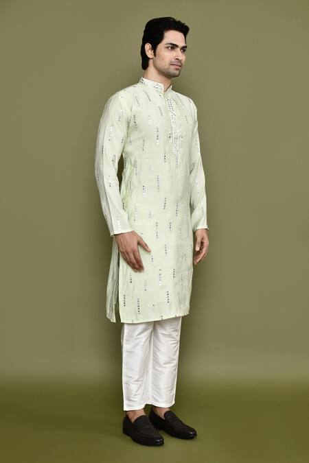 Buy_Arihant Rai Sinha_Green Silk Mirrors Work Kurta And Pant Set