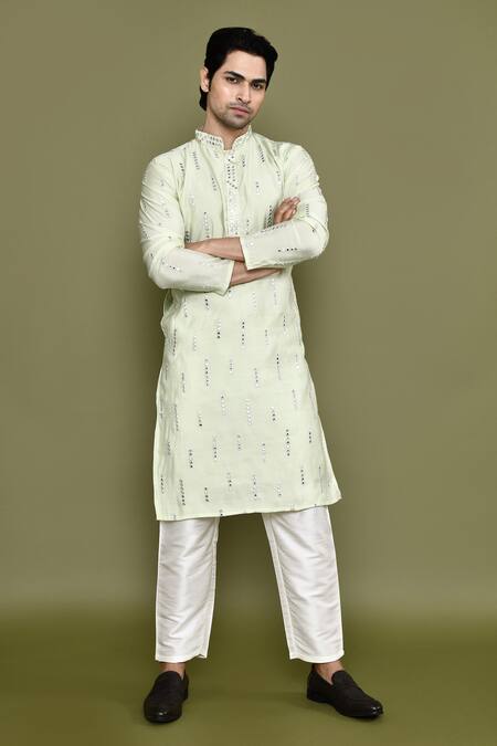 Shop_Arihant Rai Sinha_Green Silk Mirrors Work Kurta And Pant Set