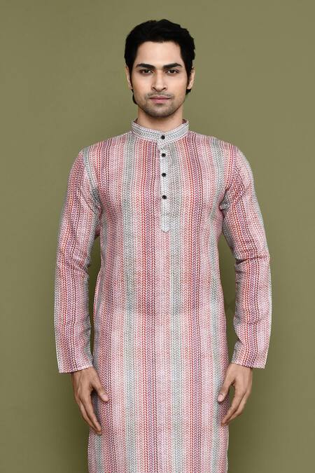 Shop_Arihant Rai Sinha_Multi Color Linen, Silk Geometric Print Kurta And Pant Set_Online_at_Aza_Fashions