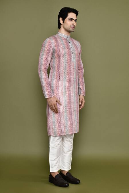 Buy_Arihant Rai Sinha_Multi Color Linen, Silk Geometric Print Kurta And Pant Set