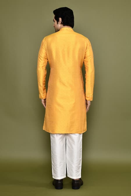 Shop Arihant Rai Sinha Yellow Silk Mirrors Straight Work Kurta And Pant Set at Aza Fashions Shop_Arihant Rai Sinha_Yellow Silk Mirrors Straight Work Kurta And Pant Set _at_Aza_Fashions