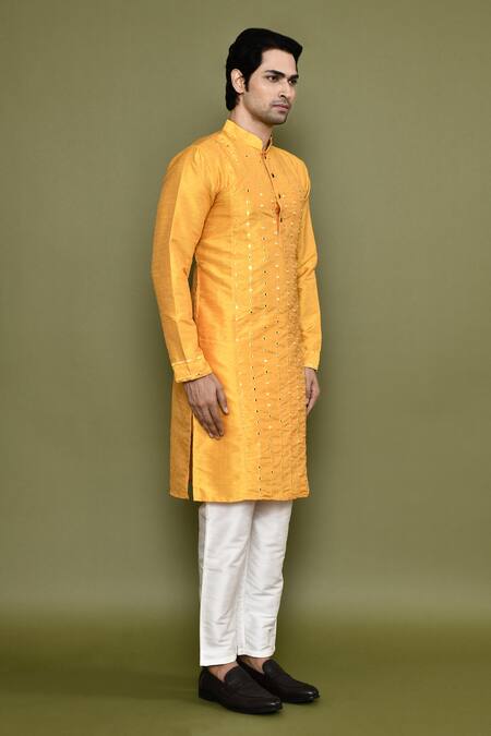 Buy Arihant Rai Sinha Yellow Silk Mirrors Straight Work Kurta And Pant Set Buy_Arihant Rai Sinha_Yellow Silk Mirrors Straight Work Kurta And Pant Set