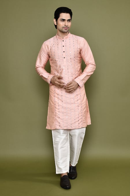 Arihant Rai Sinha Straight Mirror Work Band Collar Kurta & Pant Set 