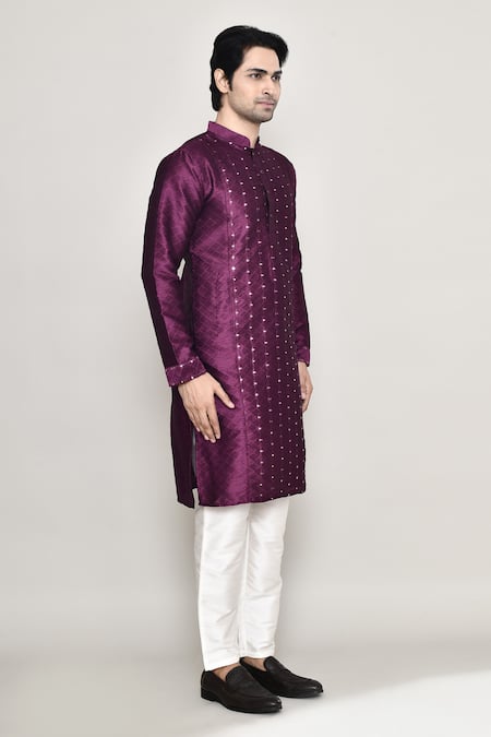 Buy_Arihant Rai Sinha_Wine Silk Mirrors Embroidered Kurta And Pant Set 