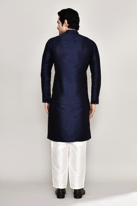 Shop Arihant Rai Sinha Blue Silk Mirrors Straight Work Kurta And Pant Set at Aza Fashions Shop_Arihant Rai Sinha_Blue Silk Mirrors Straight Work Kurta And Pant Set _at_Aza_Fashions