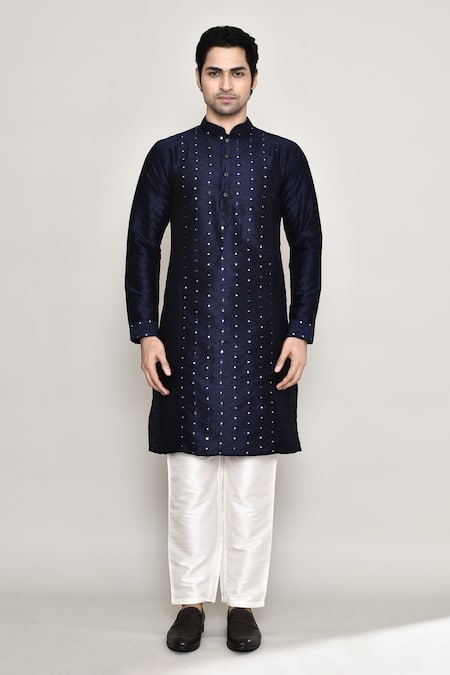 Buy Arihant Rai Sinha Blue Silk Mirrors Straight Work Kurta And Pant Set Online at Aza Fashions Buy_Arihant Rai Sinha_Blue Silk Mirrors Straight Work Kurta And Pant Set _Online_at_Aza_Fashions