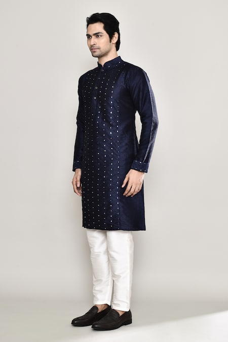 Arihant Rai Sinha Blue Silk Mirrors Straight Work Kurta And Pant Set at Aza Fashions Arihant Rai Sinha_Blue Silk Mirrors Straight Work Kurta And Pant Set _at_Aza_Fashions