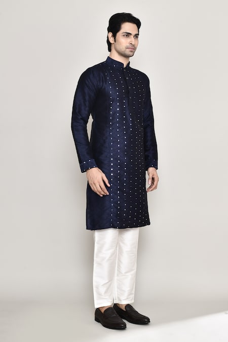 Buy Arihant Rai Sinha Blue Silk Mirrors Straight Work Kurta And Pant Set Buy_Arihant Rai Sinha_Blue Silk Mirrors Straight Work Kurta And Pant Set