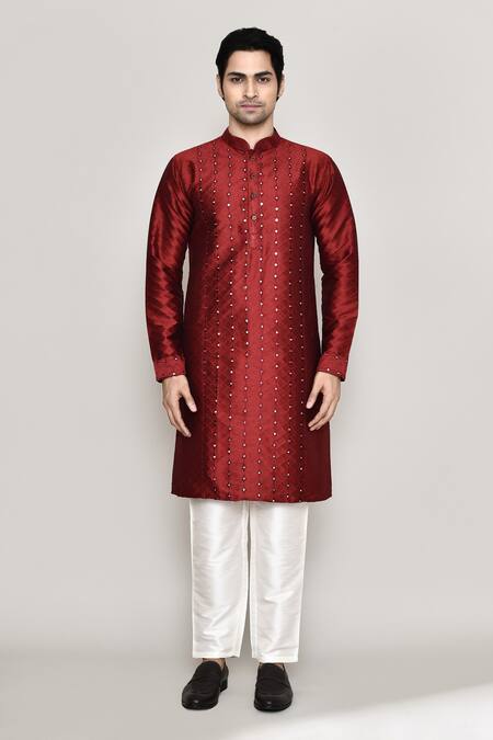 Buy Arihant Rai Sinha Maroon Silk Mirrors Work Kurta And Pant Set Online at Aza Fashions Buy_Arihant Rai Sinha_Maroon Silk Mirrors Work Kurta And Pant Set _Online_at_Aza_Fashions