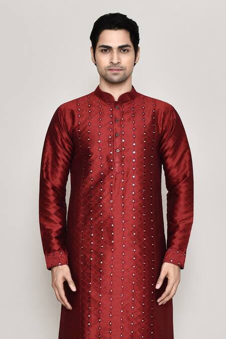 Shop Arihant Rai Sinha Maroon Silk Mirrors Work Kurta And Pant Set Online at Aza Fashions Shop_Arihant Rai Sinha_Maroon Silk Mirrors Work Kurta And Pant Set _Online_at_Aza_Fashions