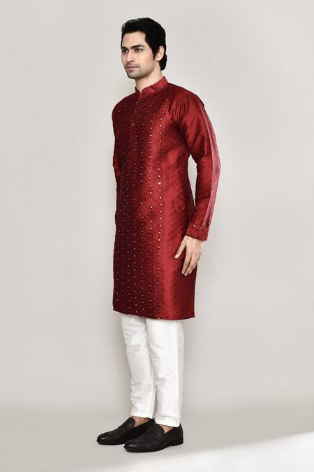 Arihant Rai Sinha Maroon Silk Mirrors Work Kurta And Pant Set at Aza Fashions Arihant Rai Sinha_Maroon Silk Mirrors Work Kurta And Pant Set _at_Aza_Fashions