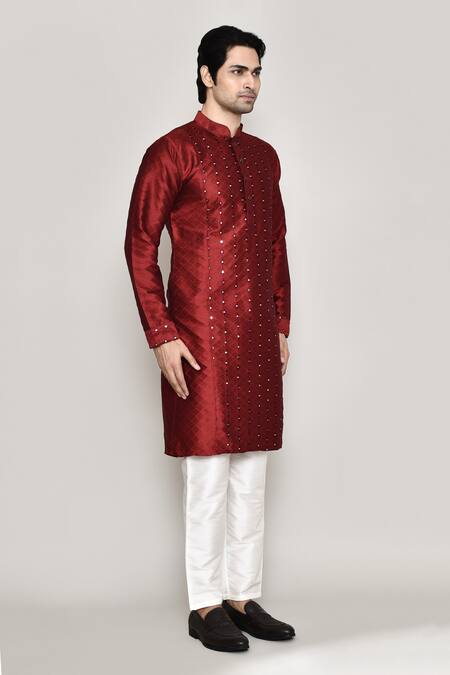 Buy Arihant Rai Sinha Maroon Silk Mirrors Work Kurta And Pant Set Buy_Arihant Rai Sinha_Maroon Silk Mirrors Work Kurta And Pant Set