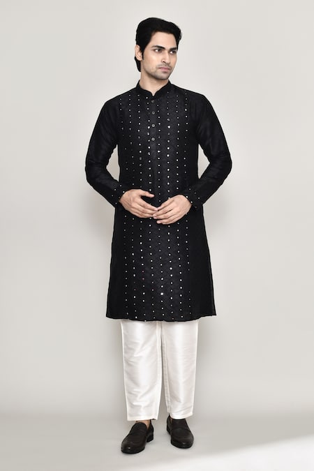 Arihant Rai Sinha Black Silk Mirrors Straight Embroidered Kurta And Pant Set 