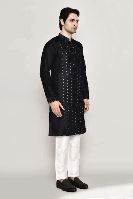 Buy_Arihant Rai Sinha_Black Silk Mirrors Straight Embroidered Kurta And Pant Set 