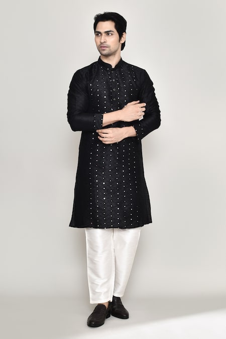 Shop_Arihant Rai Sinha_Black Silk Mirrors Straight Embroidered Kurta And Pant Set 