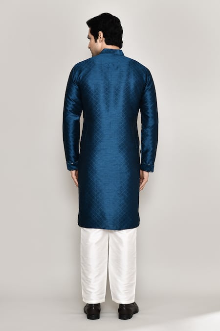 Shop Arihant Rai Sinha Blue Silk, Polyester Mirrors Thread Work Kurta And Pant Set at Aza Fashions Shop_Arihant Rai Sinha_Blue Silk, Polyester Mirrors Thread Work Kurta And Pant Set _at_Aza_Fashions