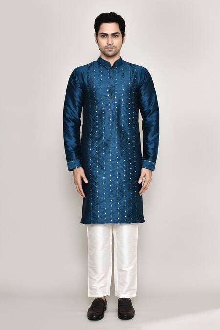 Buy Arihant Rai Sinha Blue Silk, Polyester Mirrors Thread Work Kurta And Pant Set Online at Aza Fashions Buy_Arihant Rai Sinha_Blue Silk, Polyester Mirrors Thread Work Kurta And Pant Set _Online_at_Aza_Fashions