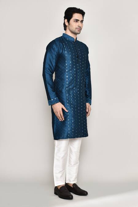 Buy Arihant Rai Sinha Blue Silk, Polyester Mirrors Thread Work Kurta And Pant Set Buy_Arihant Rai Sinha_Blue Silk, Polyester Mirrors Thread Work Kurta And Pant Set