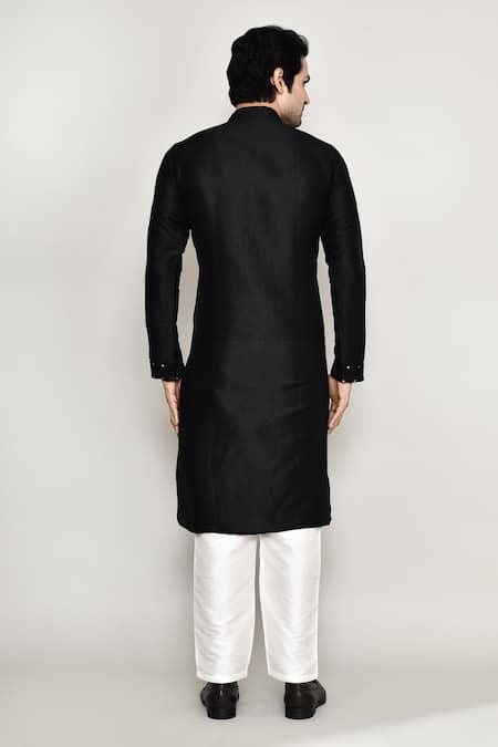 Shop Arihant Rai Sinha Black Handloom Cotton, Silk Mirrors Thread Embroidered Kurta And Pant Set at Aza Fashions Shop_Arihant Rai Sinha_Black Handloom Cotton, Silk Mirrors Thread Embroidered Kurta And Pant Set _at_Aza_Fashions