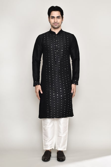 Buy Arihant Rai Sinha Black Handloom Cotton, Silk Mirrors Thread Embroidered Kurta And Pant Set Online at Aza Fashions Buy_Arihant Rai Sinha_Black Handloom Cotton, Silk Mirrors Thread Embroidered Kurta And Pant Set _Online_at_Aza_Fashions