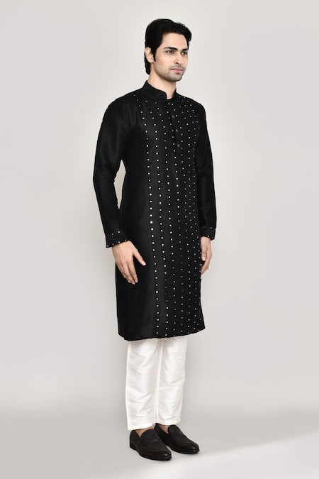 Buy Arihant Rai Sinha Black Handloom Cotton, Silk Mirrors Thread Embroidered Kurta And Pant Set Buy_Arihant Rai Sinha_Black Handloom Cotton, Silk Mirrors Thread Embroidered Kurta And Pant Set