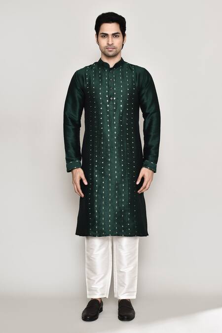 Buy Arihant Rai Sinha Green Handloom Cotton, Silk Embroidered Band Collar Straight Kurta And Pant Set Online at Aza Fashions Buy_Arihant Rai Sinha_Green Handloom Cotton, Silk Embroidered Band Collar Straight Kurta And Pant Set _Online_at_Aza_Fashions