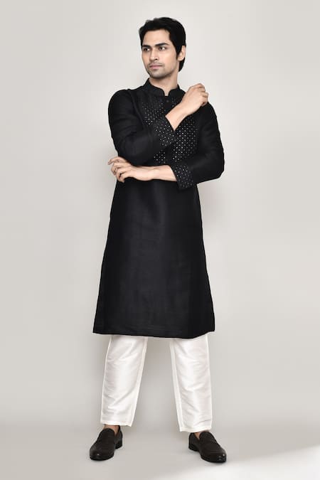 Arihant Rai Sinha Black Kurta Handloom Silk Embroidered Sequin Work And Pant Set