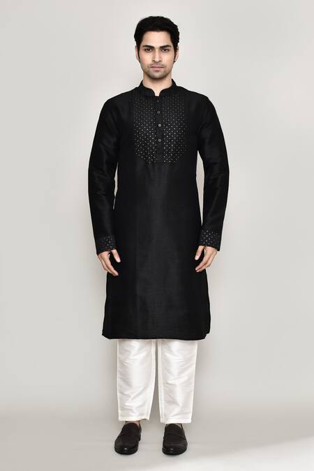 Buy Arihant Rai Sinha Black Handloom Cotton, Silk Embroidery Sequin Work Kurta And Pant Set Online at Aza Fashions Buy_Arihant Rai Sinha_Black Handloom Cotton, Silk Embroidery Sequin Work Kurta And Pant Set _Online_at_Aza_Fashions