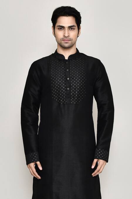 Shop Arihant Rai Sinha Black Handloom Cotton, Silk Embroidery Sequin Work Kurta And Pant Set Online at Aza Fashions Shop_Arihant Rai Sinha_Black Handloom Cotton, Silk Embroidery Sequin Work Kurta And Pant Set _Online_at_Aza_Fashions
