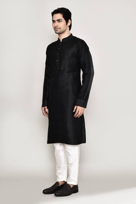Arihant Rai Sinha Black Handloom Cotton, Silk Embroidery Sequin Work Kurta And Pant Set at Aza Fashions Arihant Rai Sinha_Black Handloom Cotton, Silk Embroidery Sequin Work Kurta And Pant Set _at_Aza_Fashions