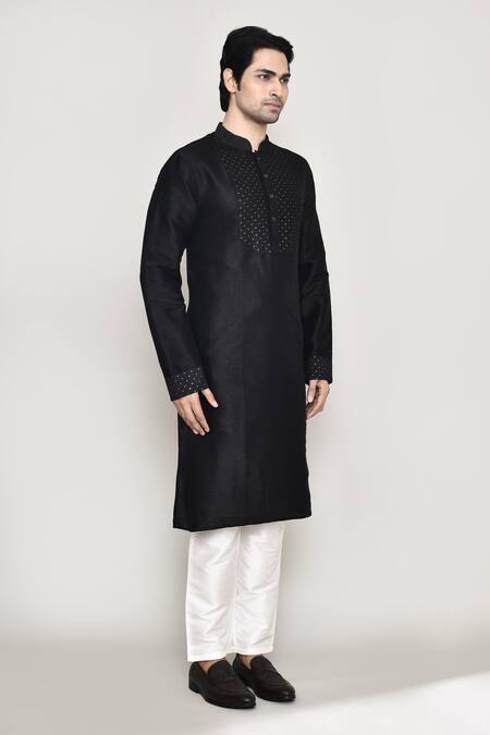 Buy Arihant Rai Sinha Black Handloom Cotton, Silk Embroidery Sequin Work Kurta And Pant Set Buy_Arihant Rai Sinha_Black Handloom Cotton, Silk Embroidery Sequin Work Kurta And Pant Set
