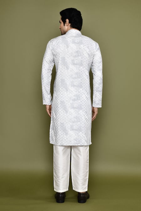 Shop Arihant Rai Sinha Blue Cotton, Silk Sequins Printed Embroidered Kurta And Pant Set at Aza Fashions Shop_Arihant Rai Sinha_Blue Cotton, Silk Sequins Printed Embroidered Kurta And Pant Set_at_Aza_Fashions