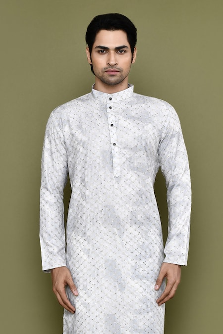 Shop Arihant Rai Sinha Blue Cotton, Silk Sequins Printed Embroidered Kurta And Pant Set Online at Aza Fashions Shop_Arihant Rai Sinha_Blue Cotton, Silk Sequins Printed Embroidered Kurta And Pant Set_Online_at_Aza_Fashions