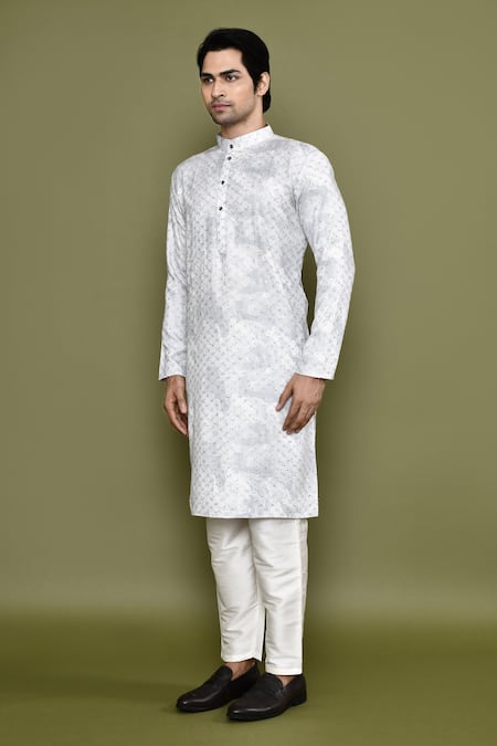Arihant Rai Sinha Blue Cotton, Silk Sequins Printed Embroidered Kurta And Pant Set at Aza Fashions Arihant Rai Sinha_Blue Cotton, Silk Sequins Printed Embroidered Kurta And Pant Set_at_Aza_Fashions