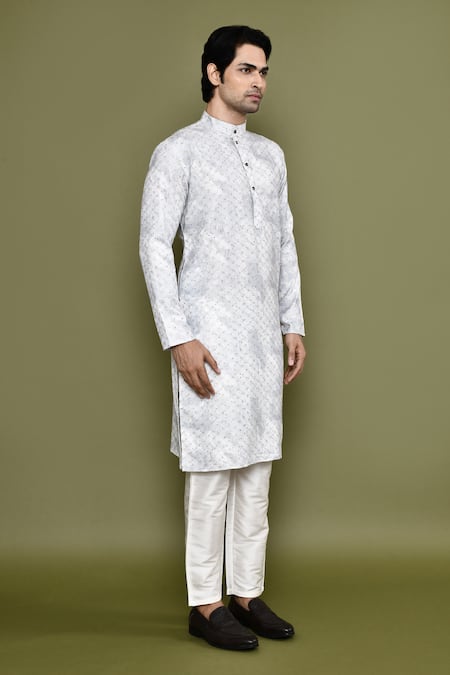 Buy Arihant Rai Sinha Blue Cotton, Silk Sequins Printed Embroidered Kurta And Pant Set Buy_Arihant Rai Sinha_Blue Cotton, Silk Sequins Printed Embroidered Kurta And Pant Set