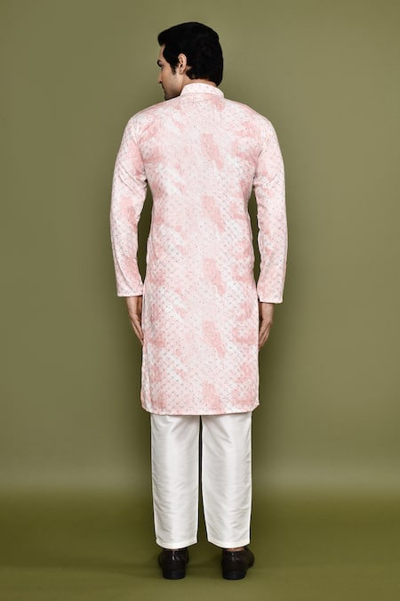 Shop Arihant Rai Sinha Pink Cotton, Silk Sequins, Embroidery Abstract Print Kurta And Pant Set at Aza Fashions Shop_Arihant Rai Sinha_Pink Cotton, Silk Sequins, Embroidery Abstract Print Kurta And Pant Set _at_Aza_Fashions