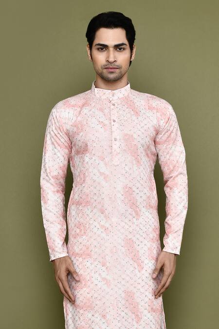 Shop Arihant Rai Sinha Pink Cotton, Silk Sequins, Embroidery Abstract Print Kurta And Pant Set Online at Aza Fashions Shop_Arihant Rai Sinha_Pink Cotton, Silk Sequins, Embroidery Abstract Print Kurta And Pant Set _Online_at_Aza_Fashions