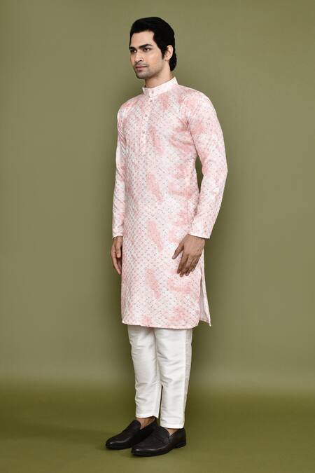 Arihant Rai Sinha Pink Cotton, Silk Sequins, Embroidery Abstract Print Kurta And Pant Set at Aza Fashions Arihant Rai Sinha_Pink Cotton, Silk Sequins, Embroidery Abstract Print Kurta And Pant Set _at_Aza_Fashions
