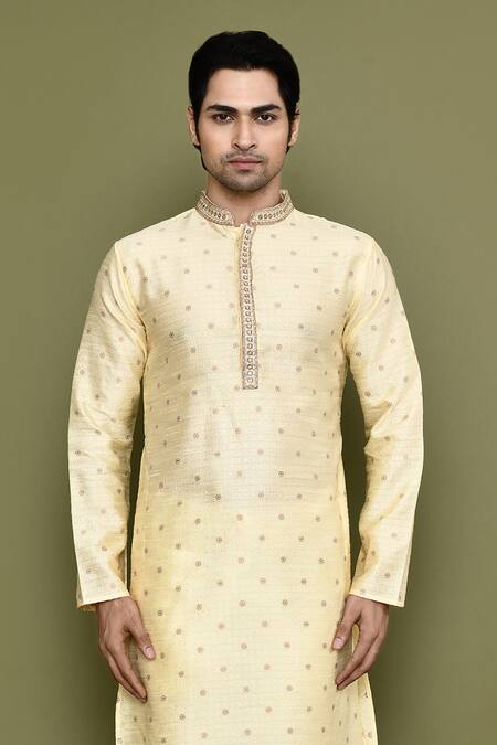 Buy Arihant Rai Sinha Cream Jacquard, Silk Embroidery Gul Jaal Woven Kurta With Pant Online at Aza Fashions Buy_Arihant Rai Sinha_Cream Jacquard, Silk Embroidery Gul Jaal Woven Kurta With Pant_Online_at_Aza_Fashions