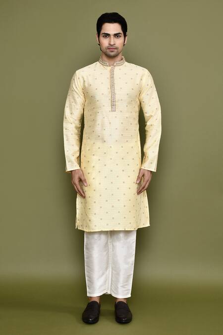 Shop_Arihant Rai Sinha_Cream Jacquard, Silk Embroidery Gul Jaal Woven Kurta With Pant_Online_at_Aza_Fashions