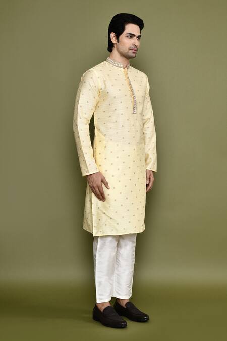 Arihant Rai Sinha_Cream Jacquard, Silk Embroidery Gul Jaal Woven Kurta With Pant_at_Aza_Fashions