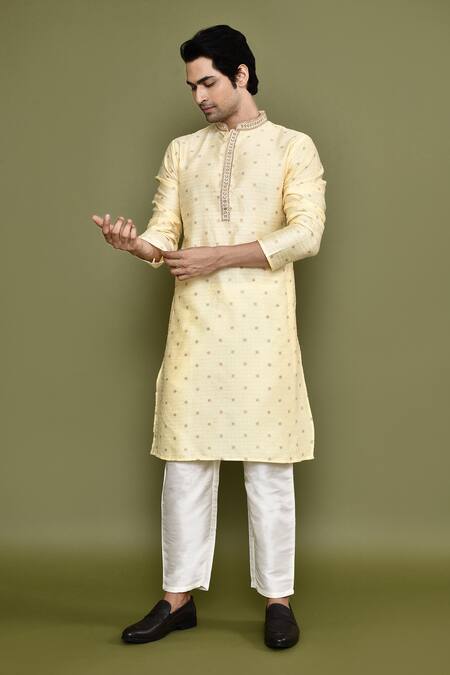 Buy_Arihant Rai Sinha_Cream Jacquard, Silk Embroidery Gul Jaal Woven Kurta With Pant