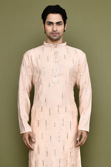 Buy_Arihant Rai Sinha_Peach Silk Embroidery Sheesh Vine Kurta With Pant _Online_at_Aza_Fashions
