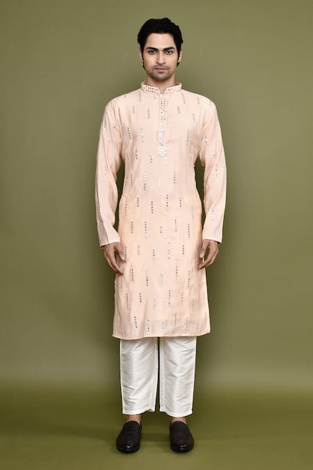 Shop_Arihant Rai Sinha_Peach Silk Embroidery Sheesh Vine Kurta With Pant _Online_at_Aza_Fashions