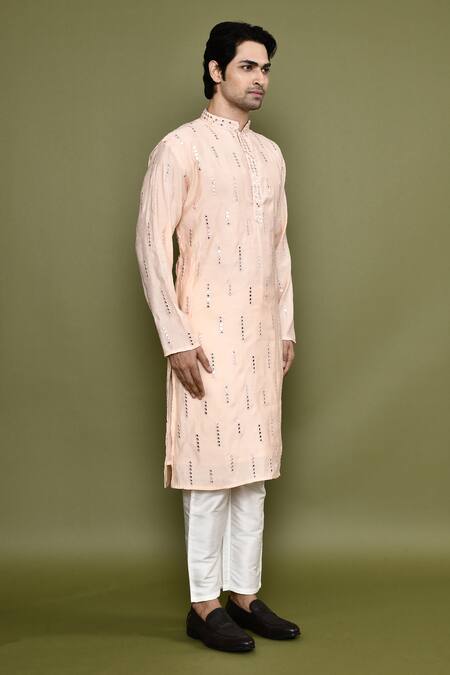 Arihant Rai Sinha_Peach Silk Embroidery Sheesh Vine Kurta With Pant _at_Aza_Fashions