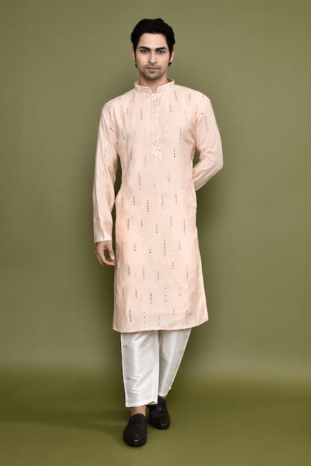 Buy_Arihant Rai Sinha_Peach Silk Embroidery Sheesh Vine Kurta With Pant 