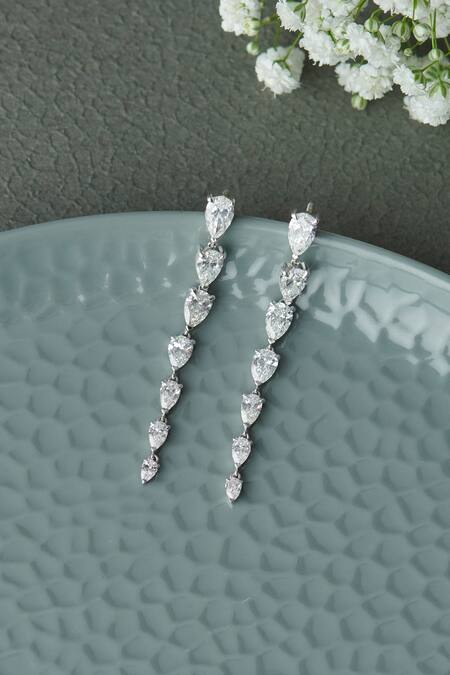 Fiona Diamonds White Imitation Diamonds 14kt Gold Lab Chandelier Earrings Online at Aza Fashions Fiona Diamonds_White Imitation Diamonds 14kt Gold Lab Chandelier Earrings_Online_at_Aza_Fashions