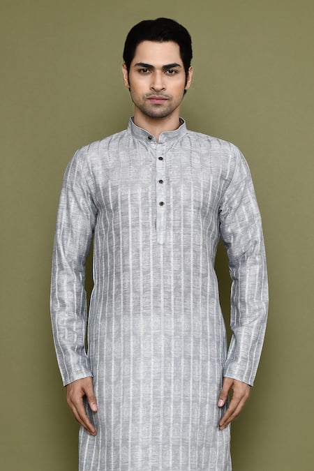 Buy Arihant Rai Sinha Grey Cotton, Silk Embroidery Paisley Bloom Print Kurta With Pant Online at Aza Fashions Buy_Arihant Rai Sinha_Grey Cotton, Silk Embroidery Paisley Bloom Print Kurta With Pant_Online_at_Aza_Fashions