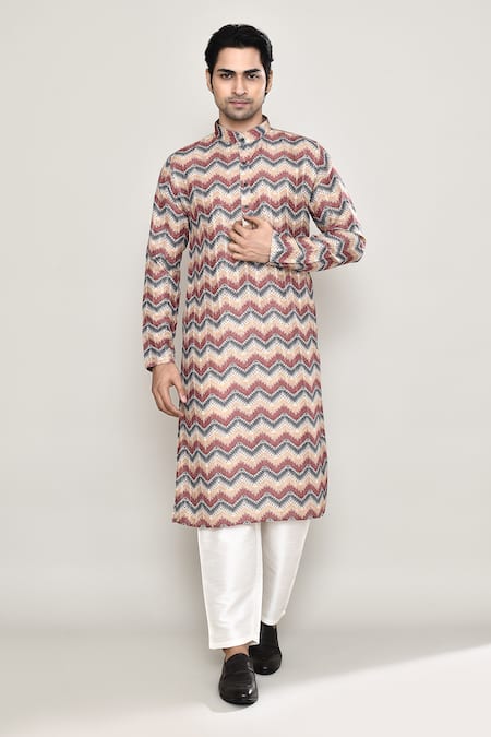 Arihant Rai Sinha Chevron Flora Print Kurta With Pant 